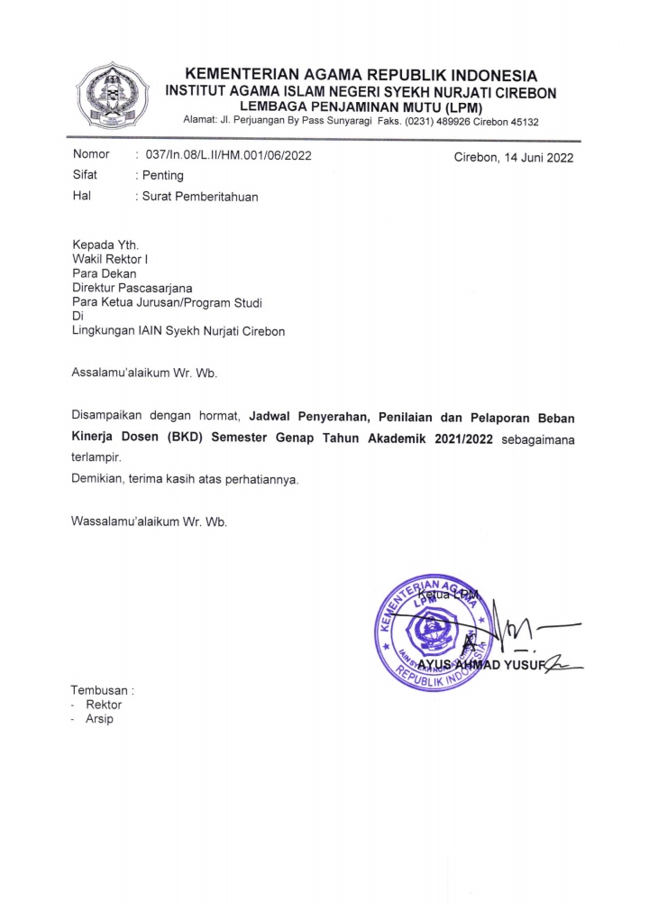 Pengumuman Penyerahan Pelaporan Beban Kinerja Dosen (BKD) Semester Genap T.A 2021/2022