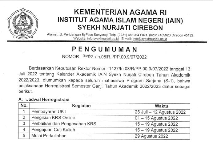 Pengumuman Herregistrasi Semester Ganjil Tahun Akademik 2022/2023