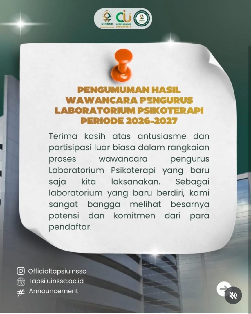 Pengumuman Hasil Wawancara Pengurus Laboratorium Psikoterapi Periode 2026–2027